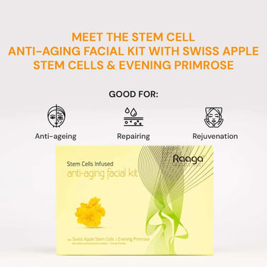 Raaga Professional Stem Cells Infused Anti Aging 6 Step Facial Kit | Evening Primrose, Swiss Apple Stem Cells | Youthful Radiance | All Skin Types (61 gm)